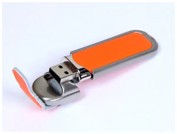Кожаная флешка для нанесения логотипа с массивным корпусом (512 МБ / MB USB 2.0 Оранжевый/Orange 212 Недоро сувенир)