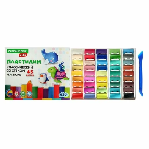 Пластилин Brauberg 45 цветов 630 г KIDS, со стеком