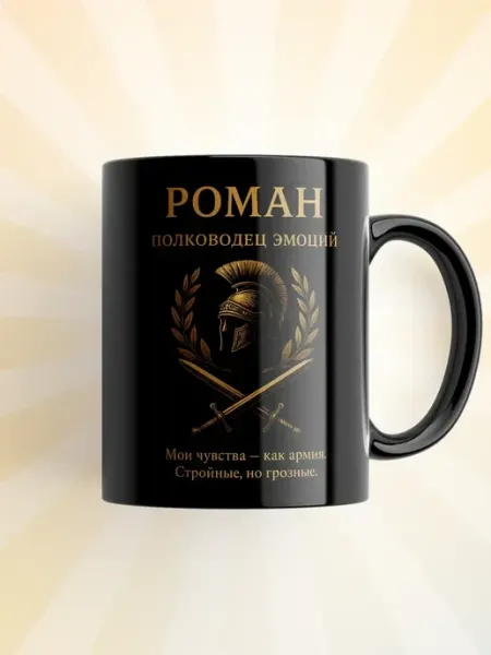 Кружка черная именная Роман TOP CUP