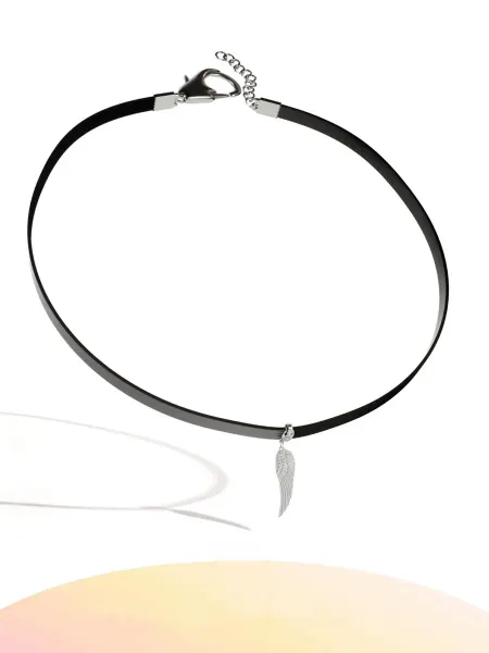 CAROLINE JEWELRY Чокер тканевый черный с подвеской на шею Крыло