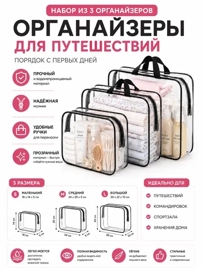 Дорожные сумки-органайзеры для путешествий, роддома и хранения вещей, 3 шт - Органайзеры для путешествий