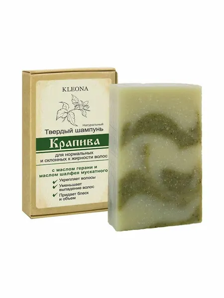 Твердый шампунь Крапива для нормальных и склонных к жирности волос натуральный с экстрактом крапивы и эфирными маслами, 80 гр