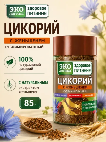 Цикорий в банке сублимированный Экологика с женьшенем, 85 г Экологика Здоровое Питание
