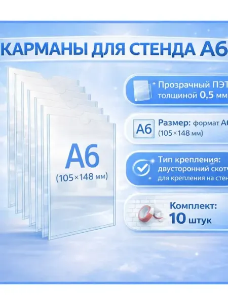 Карман для стенда А6 информационный со скотчем