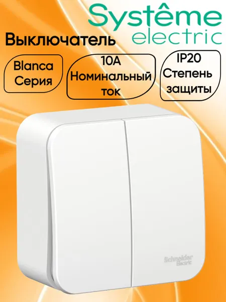 Blanca Выключатель открытой установки двухклавишный сх.5, 10А, Белый
