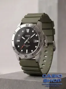 Часы мужские наручные Casio MTP-VD01-3E стальные с зеленым ремешком