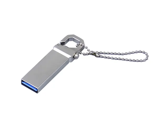Компактная металлическая флешка с прямоугольным отверстием (16 GB USB 2.0 Серебро Mini035 Корпоративный сувенир фирменный лого Новый Год)