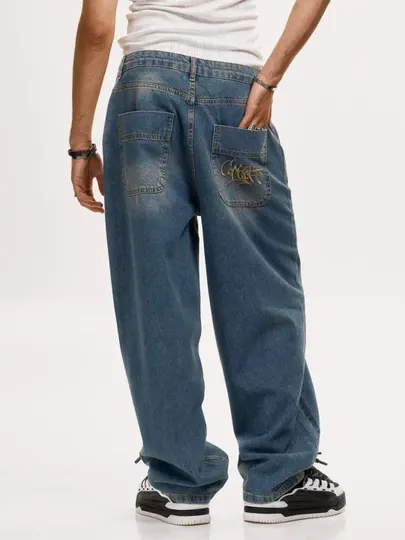Джинсы женские и мужские свободного кроя, граффити принт CONCEPT, street casual, оверсайз