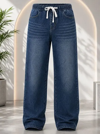 Мужские джинсы свободного кроя (Loose Fit) с эластичным поясом, удобные, casual джинсы