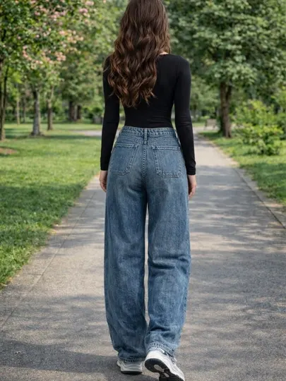 Женские широкие джинсы брюки корейский streetwear casual High Waist, свободный крой, S–2XL