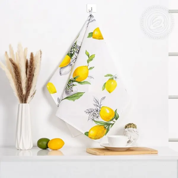Полотенце Кухонное 50х70 (1 шт.), 100% Хлопок, Рогожка, Лимоны, Арт Постель