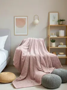 Плед 180х200 однотонный кремовый Cleo Royal Plush покрывало на кровать и диван велсофт
