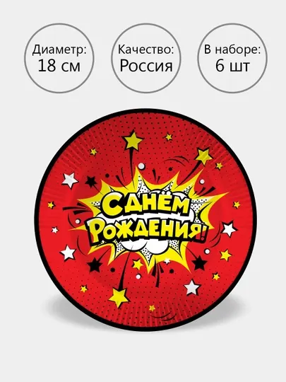 Одноразовые тарелки для праздника, на день рождения, 6 штук