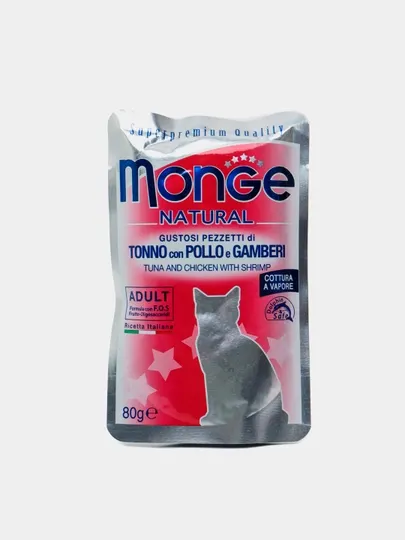 Влажный корм Monge Cat, тунец, курица, креветки