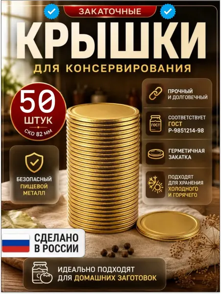 Крышки закаточные (50 штук) КМ-01 "Маранде" для банок 82 мм для консервирования и закатывания
