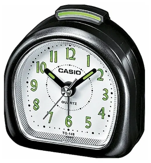 Будильник Casio TQ-148-1DF, кварцевый, черный/белый, с неоновым дисплеем