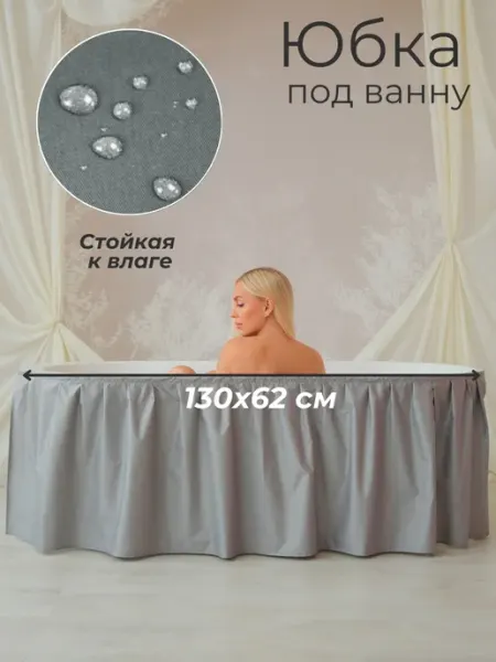 Экран под ванну тканевый, цвет серый 130х62 Юбка под ванну