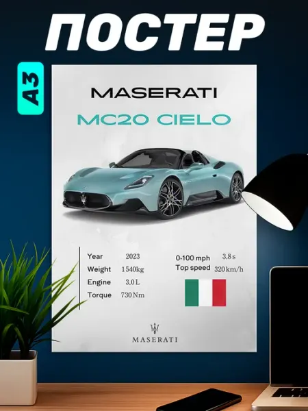 Постер на стену машина Maserati Наклейки за Копейки