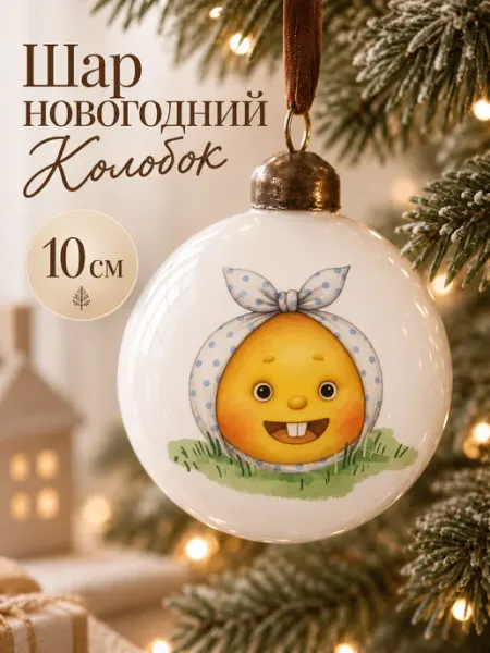 Шар новогодний Колобок, 10 см, пластик Дом Бескровных
