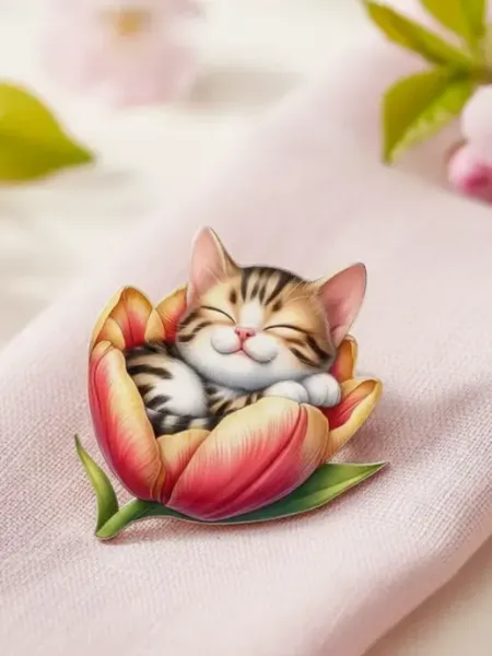 Брошь кошка в цветке BOO_LOVE_KA