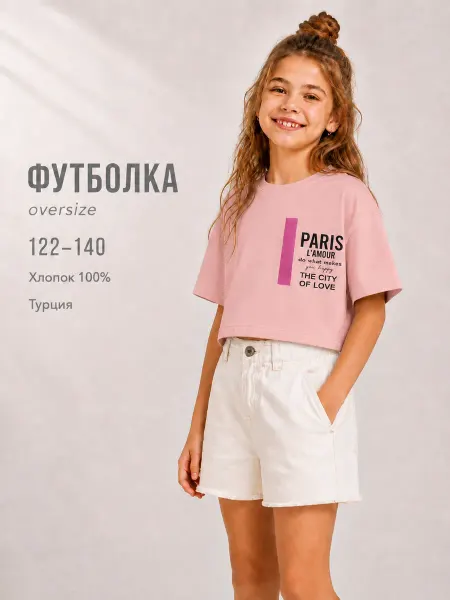 CEGISA Футболка летняя хлопковая с принтом укороченная