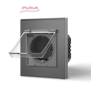 Розетка влагозащищённая с крышкой MVAVA, брызгозащищённая, стекло, с заземлением, чёрная