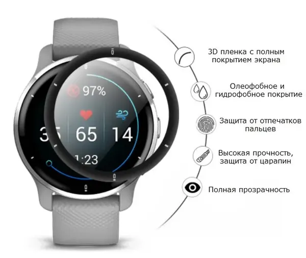 Самовосстанавливающаяся защитная 3D пленка для экрана смарт-часов Garmin Venu 2 Plus / Гармин Вену 2