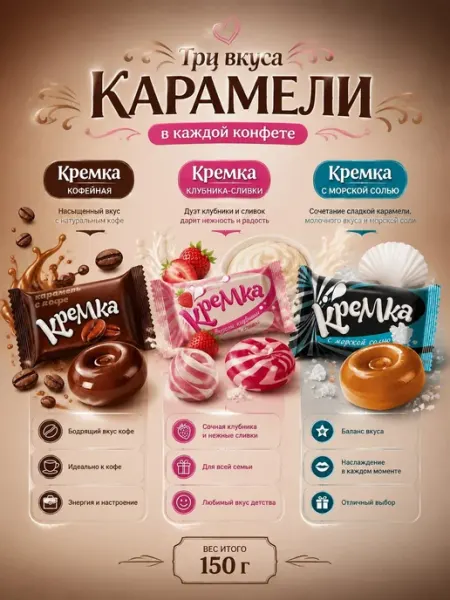 Ассорти карамелек кремка 150гр сладкий подарок KDV
