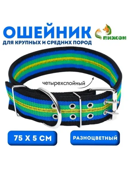 Яркий разноцветный четырехслойный ошейник для собак