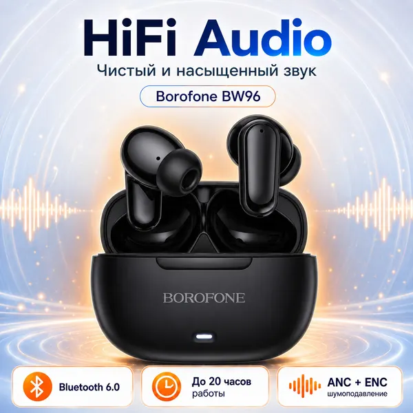Borofone Беспроводные наушники BOROFONE BW96 Mellow Sound с ANC+ENC шумоподавлением, черные