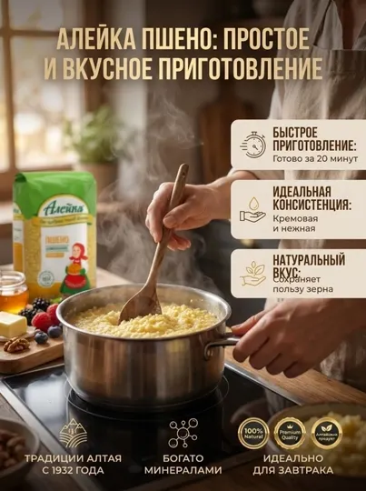 Крупа пшено шлифованное "Алейка" от щедрых полей Алтая 900 гр - Крупы и бобовые