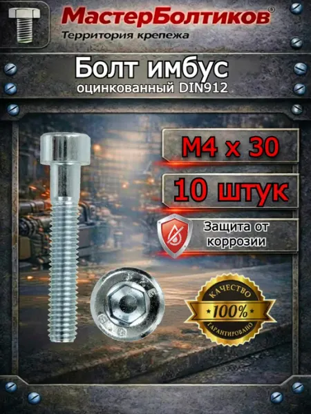 Болт имбус 4х30 DIN912 оцинкованный (10 шт) МастерБолтиков