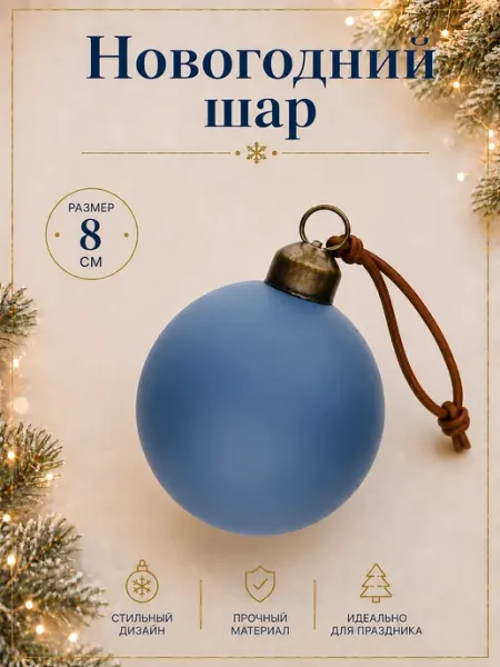 Премиальный новогодний шар 8 см пластик 1 шт синий1 MERRY GREEN