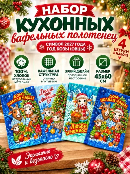 Подарочные полотенца новогодние символ 2027 года коза Kse-Ni
