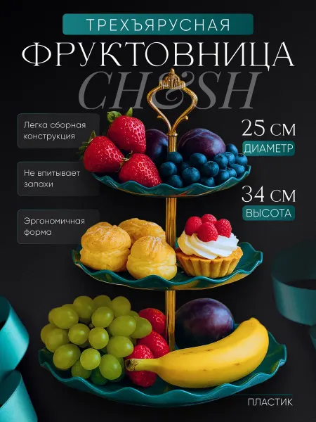 CH&SH Фруктовница трехъярусная тарелка этажерка пластик