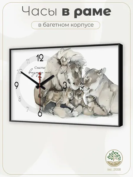 Часы настенные Topposters "Львиное семейство", бесшумные 35х57 см.