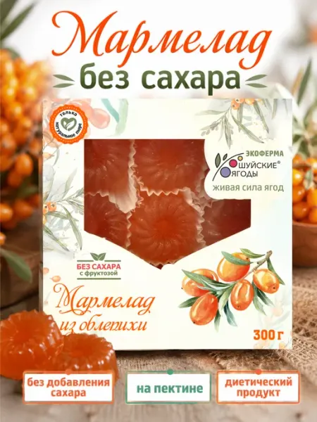 Мармелад из облепихи без сахара с фруктозой 300 г Шуйские ягоды