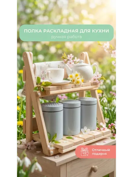 Теплодрев Этажерка для хранения деревянная на кухню