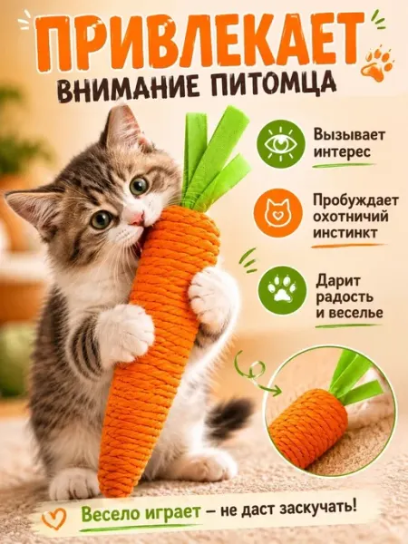 Игрушка-когтеточка для кошек Морковка с погремушкой