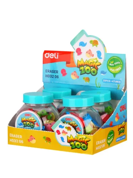Ластики Magic Zoo ассорти (20шт) 2 тубы DELI