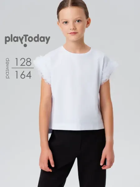 Блузка трикотажная с рюшами футболка школьная нарядная PlayToday
