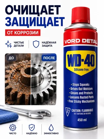 Многофункциональная смазка WD40 аэрозоль, спрей от ржавчины для авто и дома 450мл - Универсальные чистящие средства