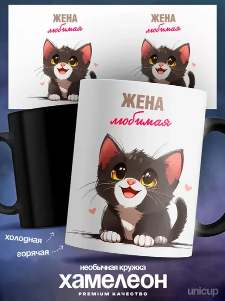 Женский подарок кружка хамелеон Жена любимая киса UniCup