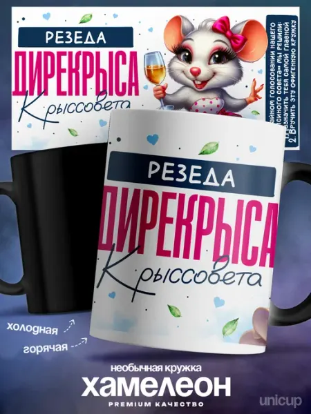 Кружка хамелеон именная женская Резеда лучшая крыса UniCup