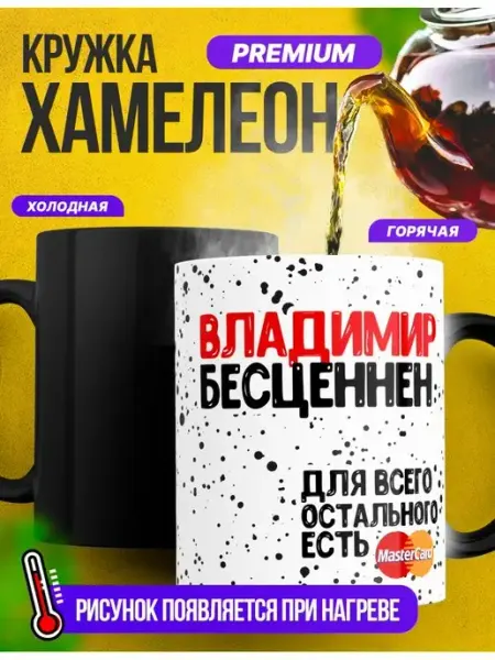 Кружка подарок хамелеон именная "Владимир бесценен" Rocket Print
