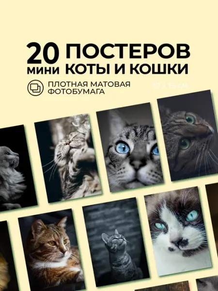 Набор постеров Коты 20шт 10х15см матовая бумага 230г м²