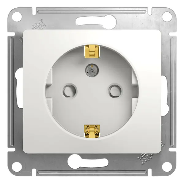 Розетка Systeme Electric Glossa GSL000145, белая, заземление, защитные шторки
