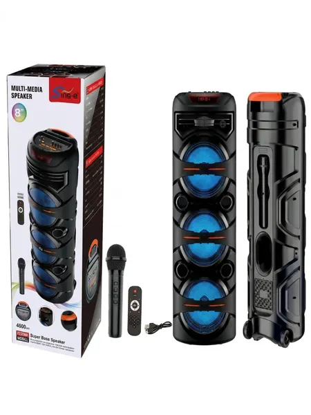 ZQS 8302 Беспроводная колонка Bluetooth, караоке, с RGB подсветкой, с микрофоном и пультом