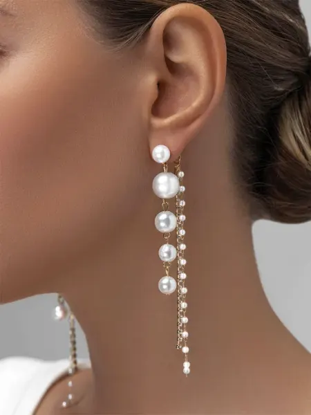 Серьги бижутерия длинные висячие с жемчугом Flevo
