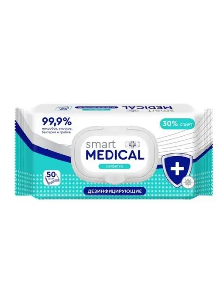 Smart Medical, дезинфицирующие салфетки со спиртом 50 шт